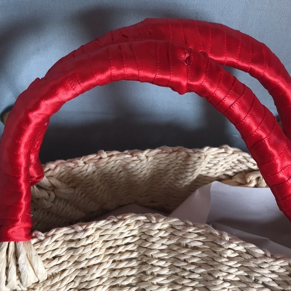 NWOT J. Crew colorful round straw pom pom crossbody circle tote hobo boho bag - Picture 5 of 16